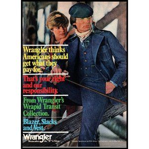 1976 Wrangle Clothing Denim Suit Vintage Print Ad 70s Fashion Wall Art Photo
